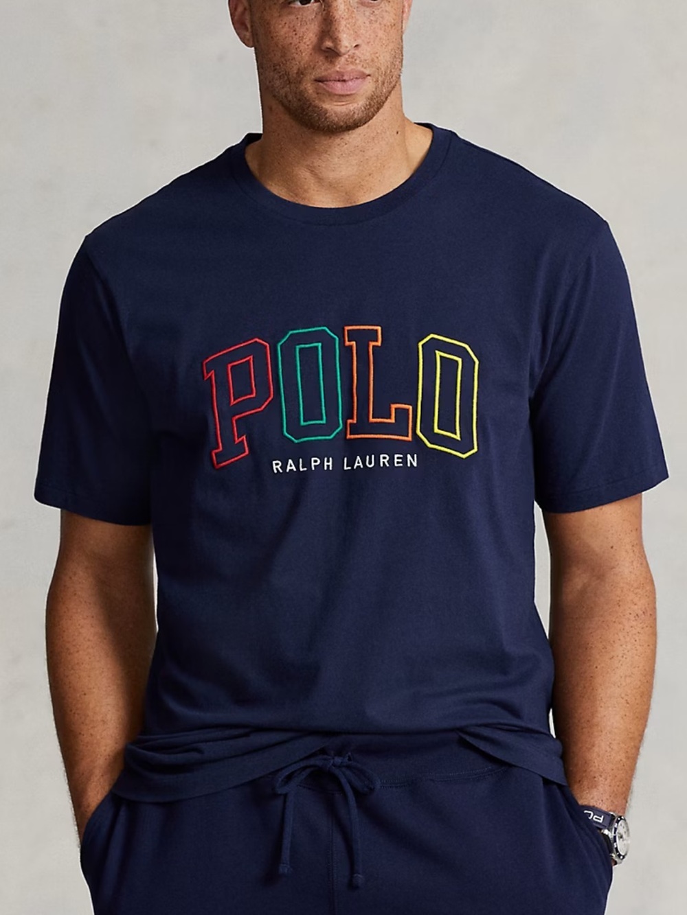 Polo Ralph Lauren Navy Colorful Rainbow Logo Short Sleeve 100% Cotton Tee NWT